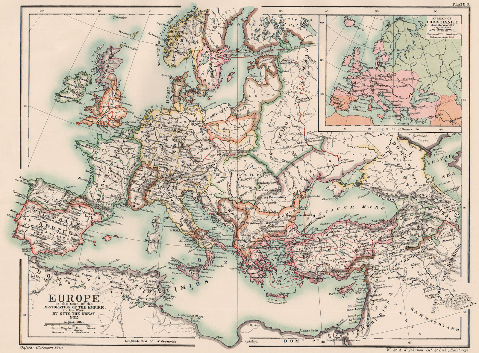 HOLY ROMAN EMPIRE. Europe. Otto the Great 962. Spread of Christianity 1902 map